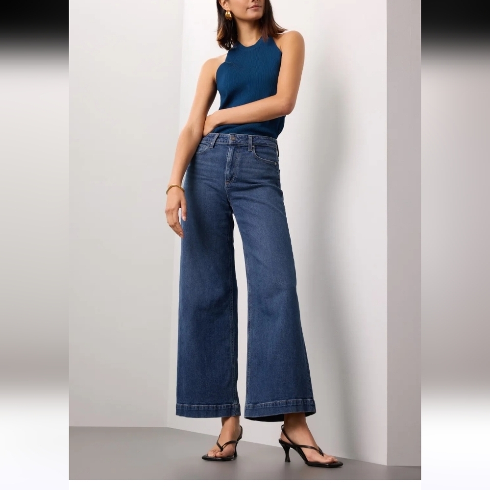 Paige Wide Leg Harper Jeans Womens Size 32 Dark Wash